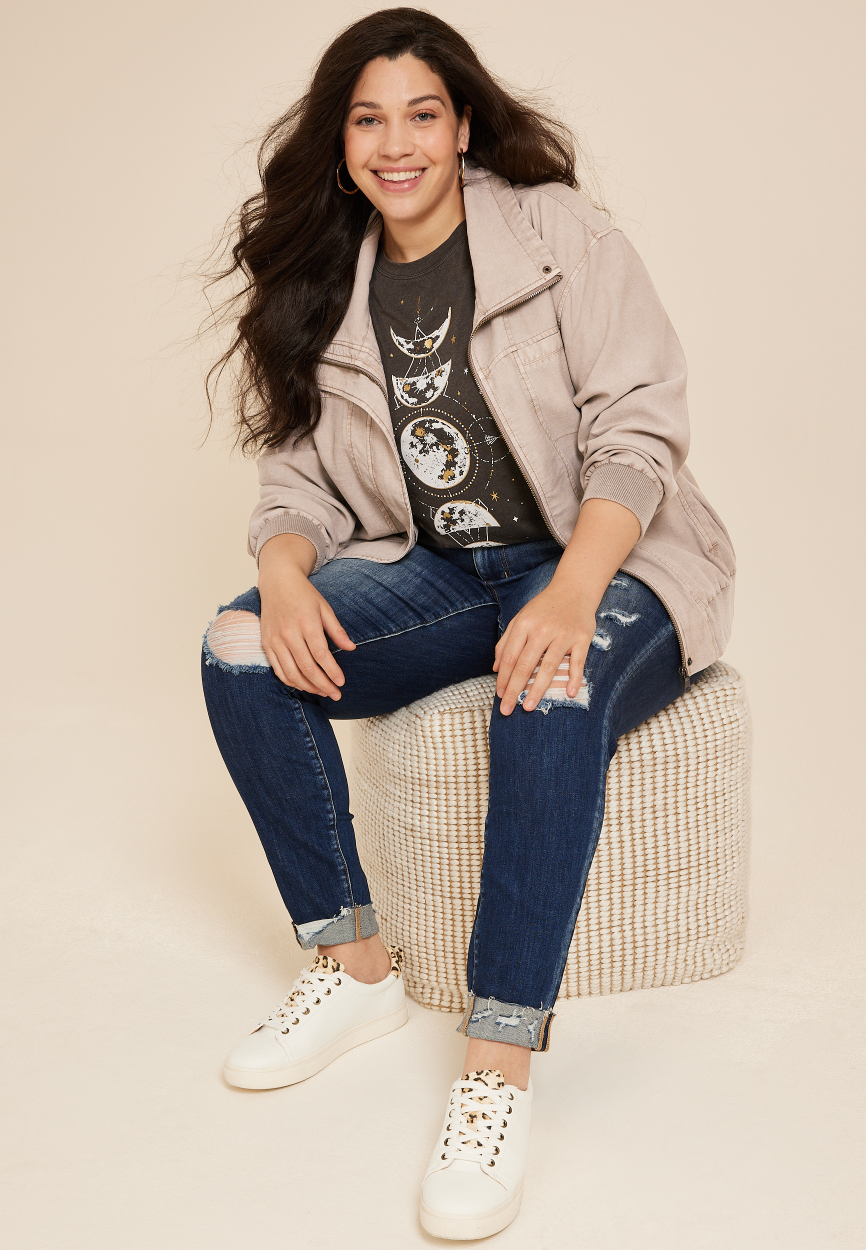 Plus Size Twill Bomber Jacket, C9749, large