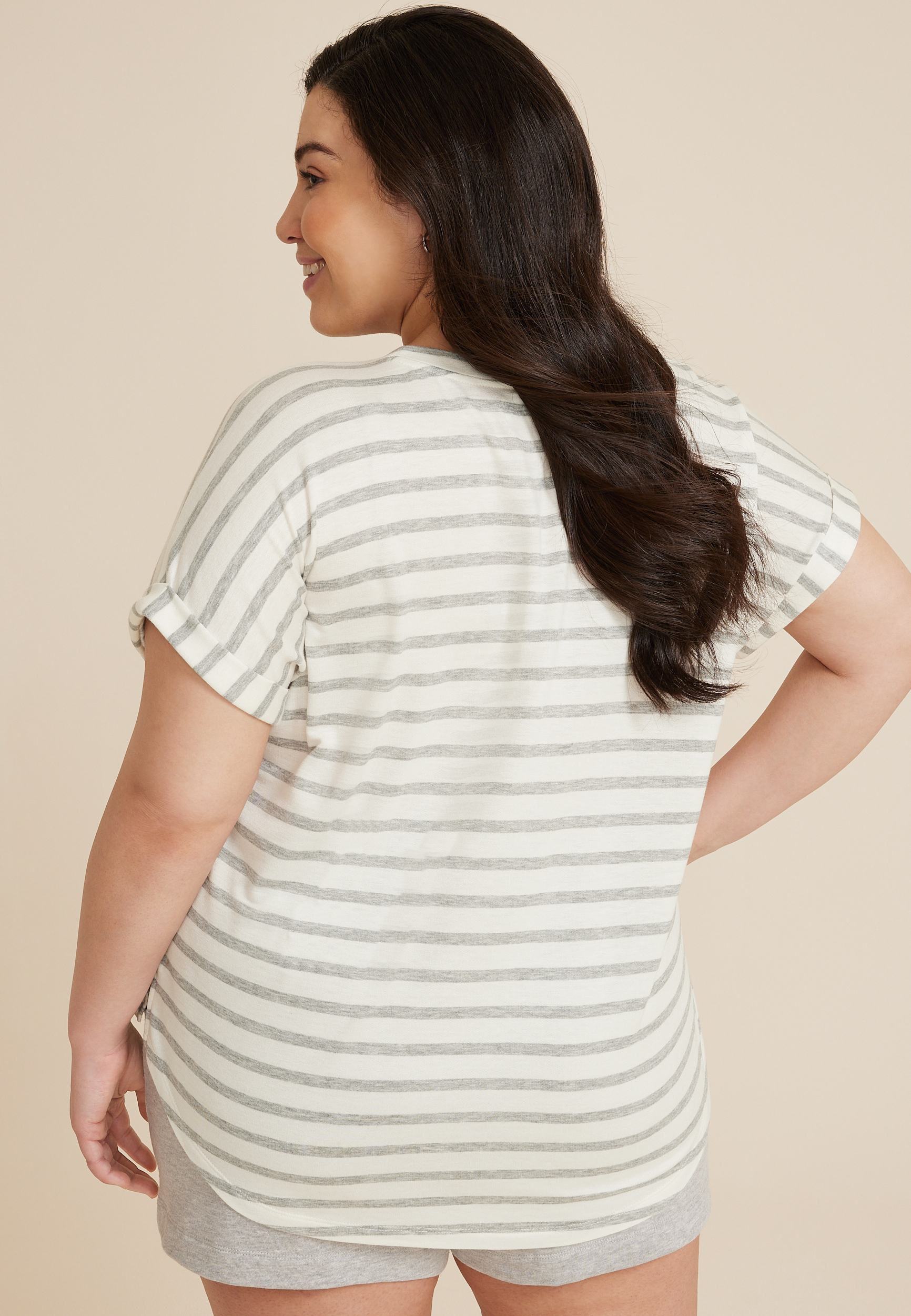 Plus Size 24/7 Clara Striped Short Sleeve Tee, C2823, large
