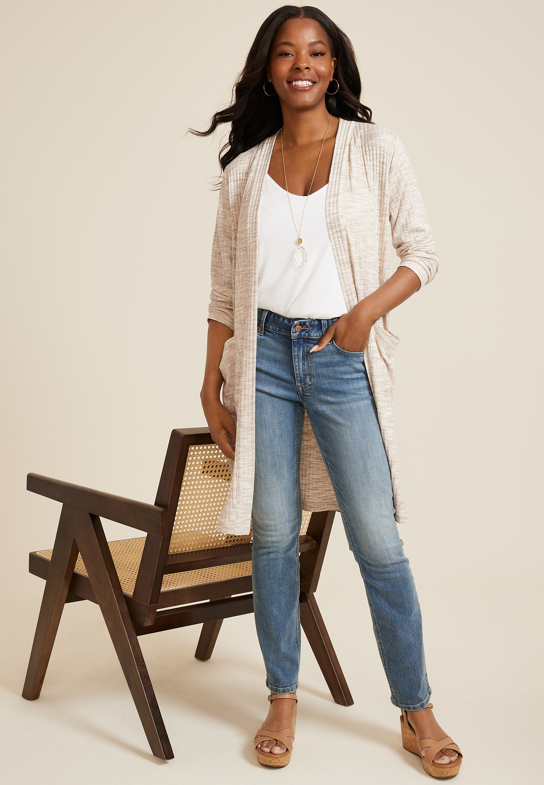 Rib Knit Duster Cardigan, C183, large