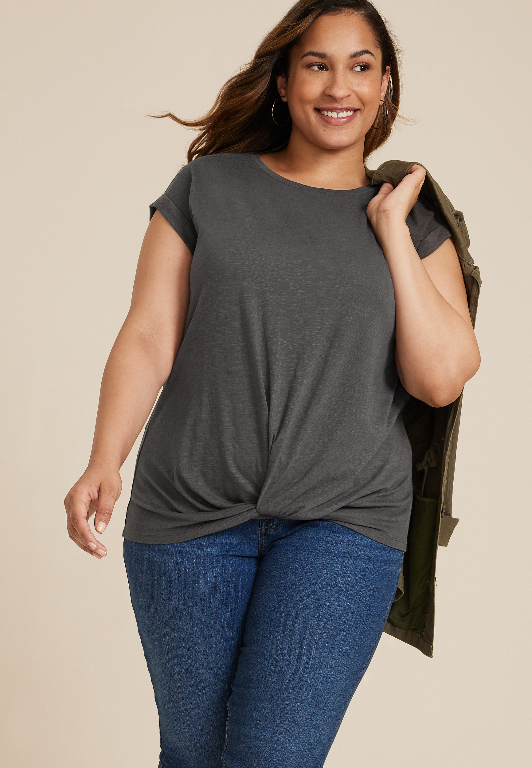 Plus Size 24/7 Austin Knot Hem Tee, C7222, large