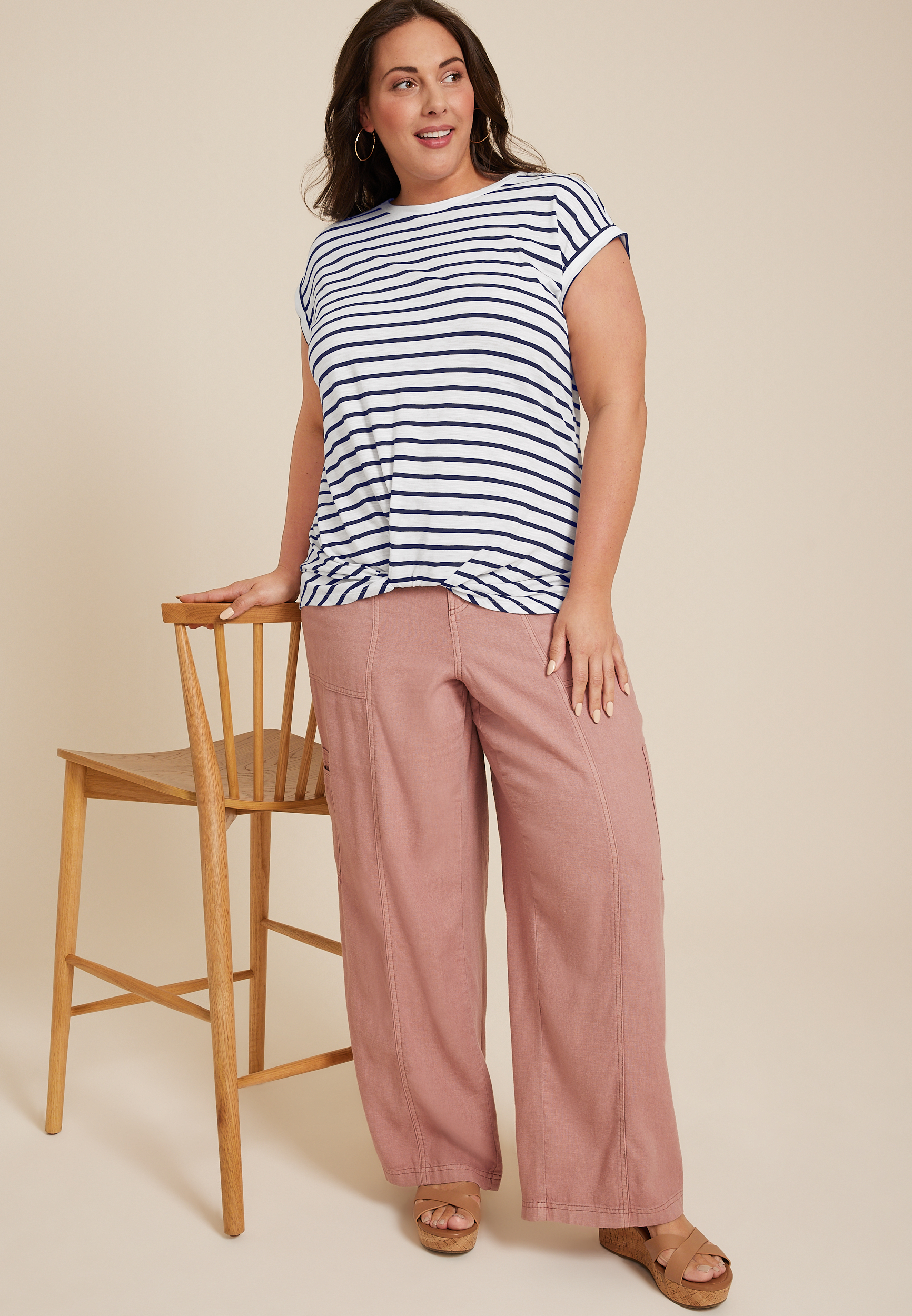 Plus Size 24/7 Austin Striped Knot Hem Tee, C1943, large