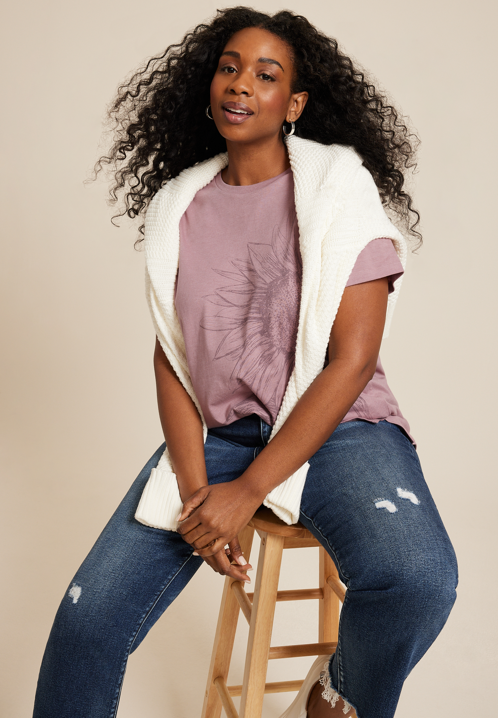 Plus Size Sunflower Oversized Fit Graphic Tee, C3343, large