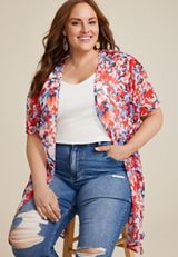 Plus Size Americana Floral Kimono, C4926, small