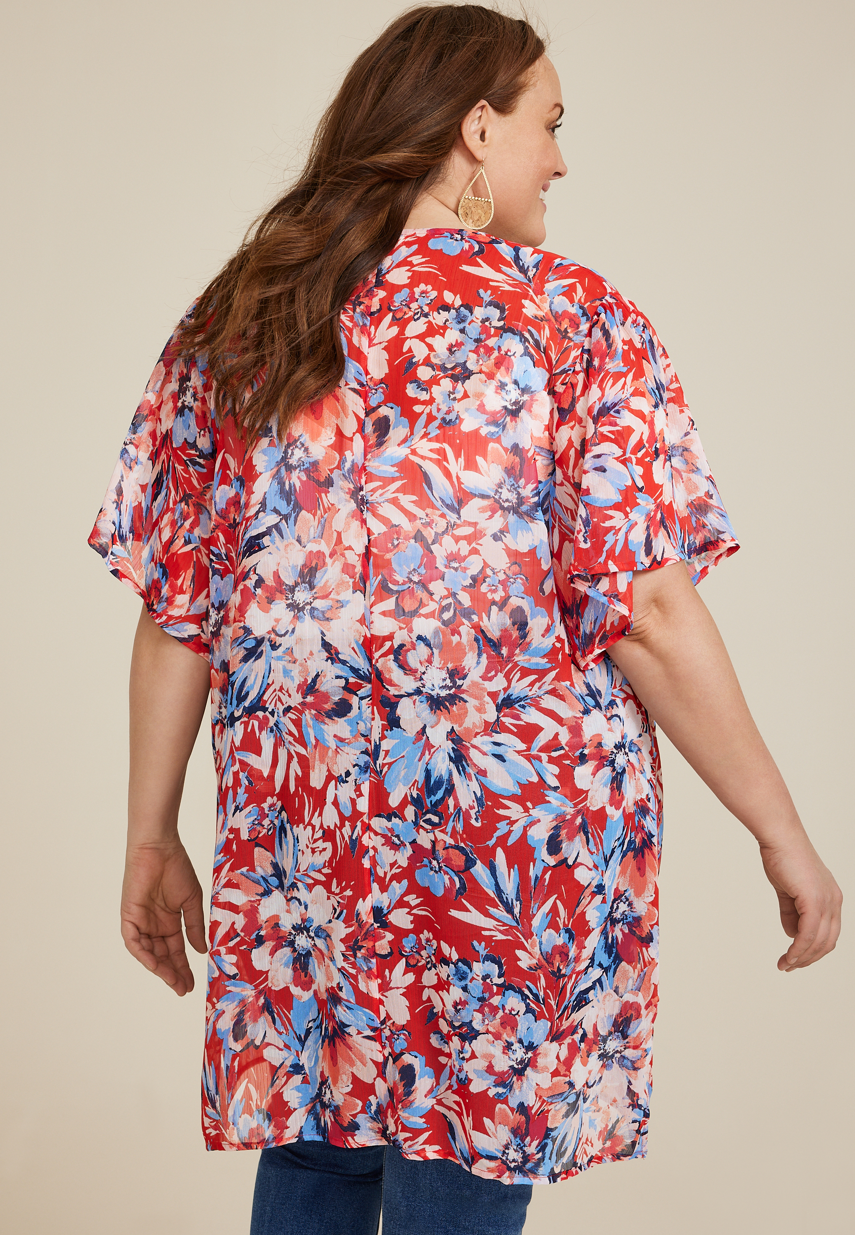 Plus Size Americana Floral Kimono, C4926, large