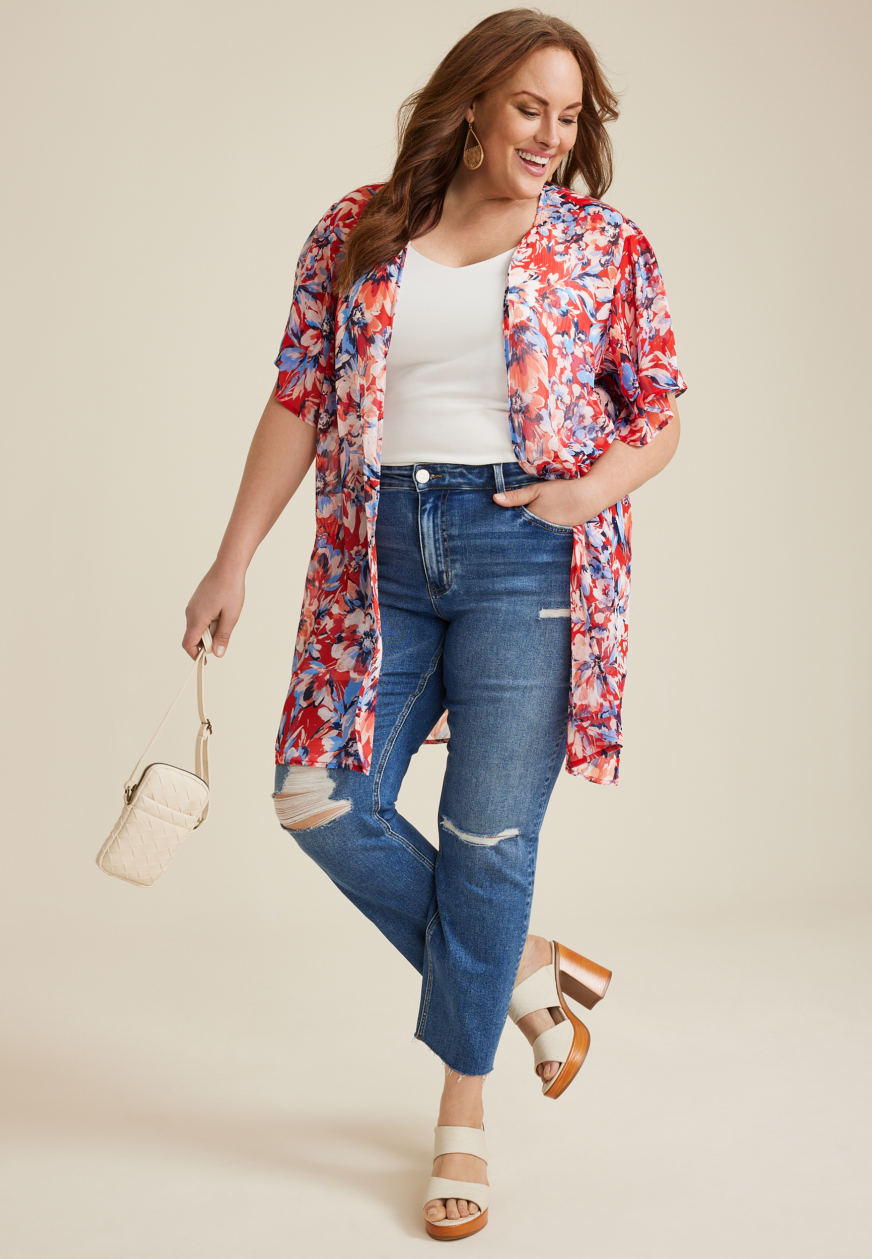 Plus Size Americana Floral Kimono, C4926, large