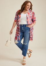 Plus Size Americana Floral Kimono, C4926, small