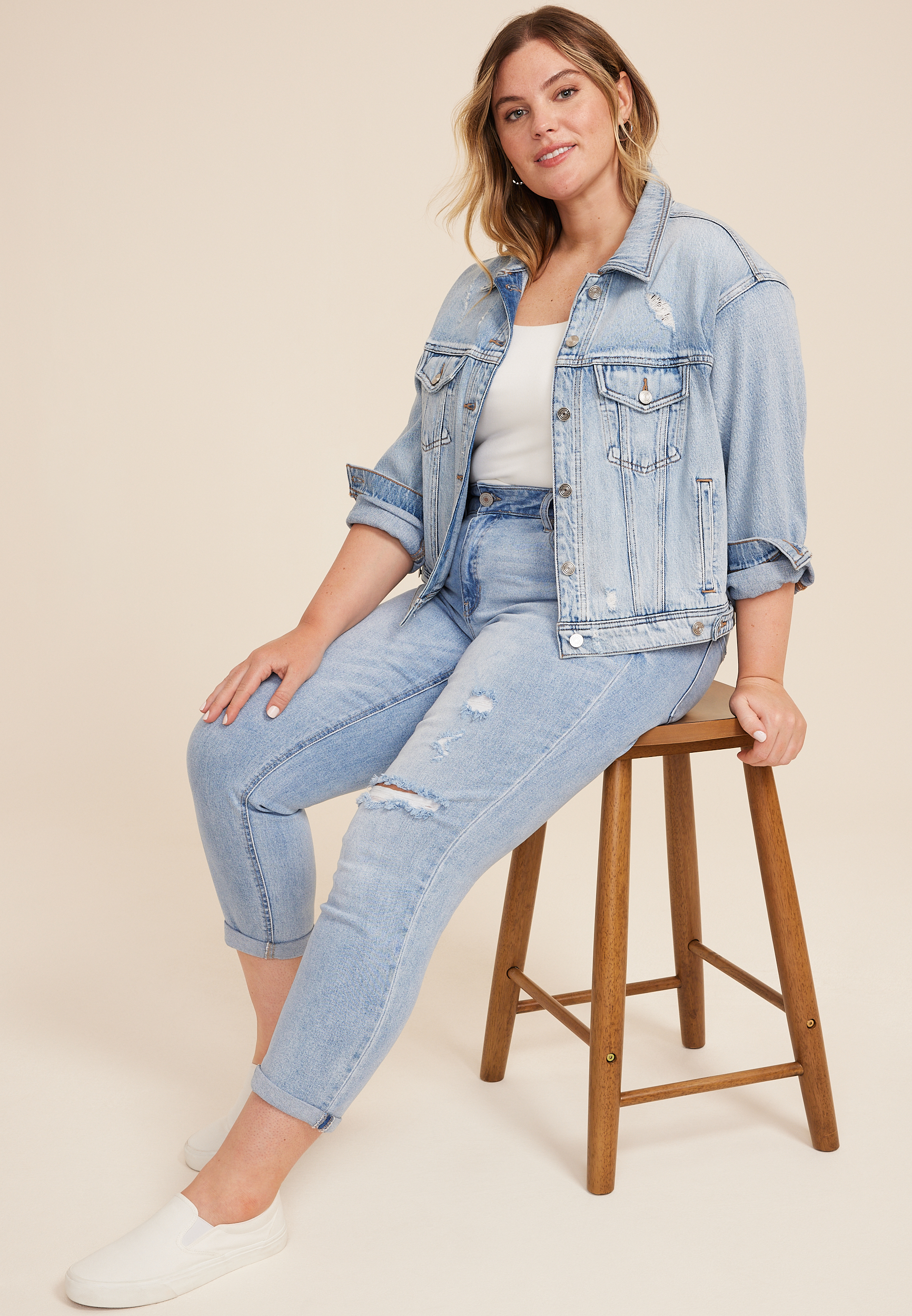 Plus KanCan™ Light High Rise Ripped Boyfriend Jean