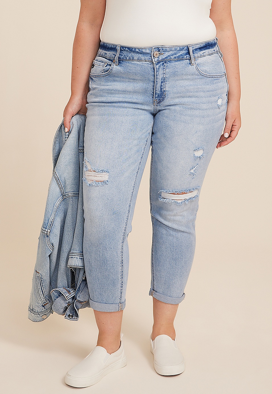 Plus Size KanCan™ Light High Rise Ripped Boyfriend Jean Plus Size KanCan™ Light High Rise Ripped Boyfriend Jean