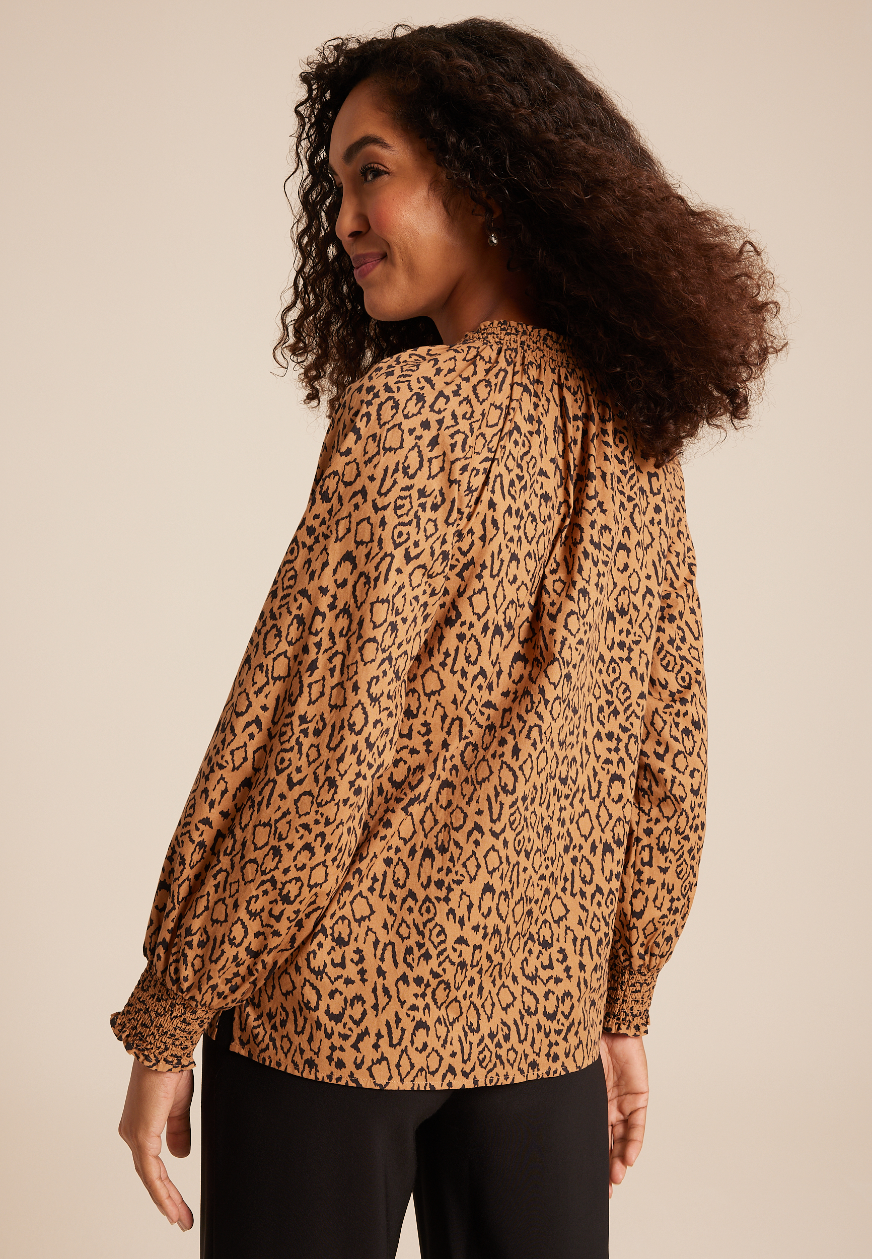 Animal V Neck Poplin Blouse, C7844, large