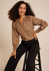 Animal V Neck Poplin Blouse, C7844, small