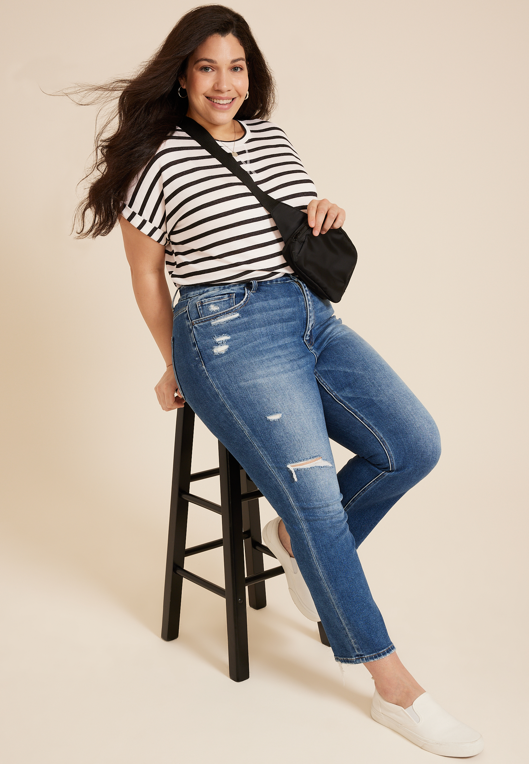 Plus Size Flying Monkey&trade; High Rise Ripped Straight Jean, MEDIUM SANDBLAST, large