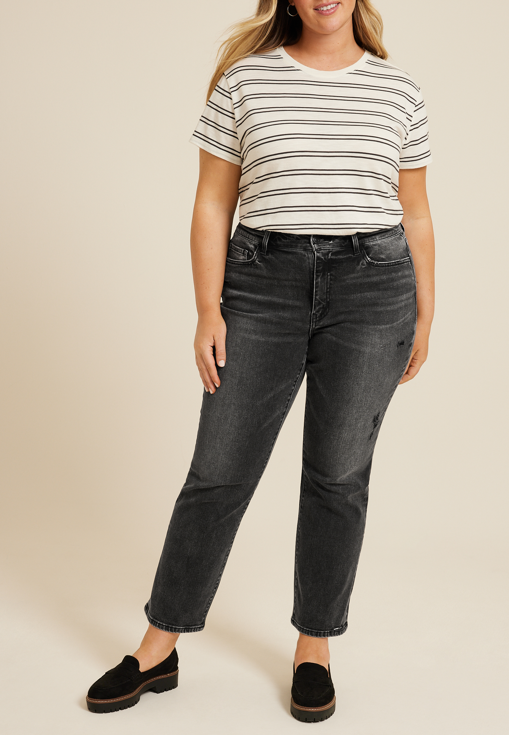 Plus Size Flying Monkey™ Black High Rise Straight Jean
