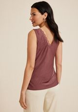 Satin Lace Trim Tank Top, COCONUT SHELL, small