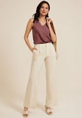 Satin Lace Trim Tank Top, COCONUT SHELL, small