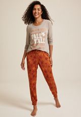 Fall Yall Cozy Graphic Tee And Jogger Pajama Set, C977, small