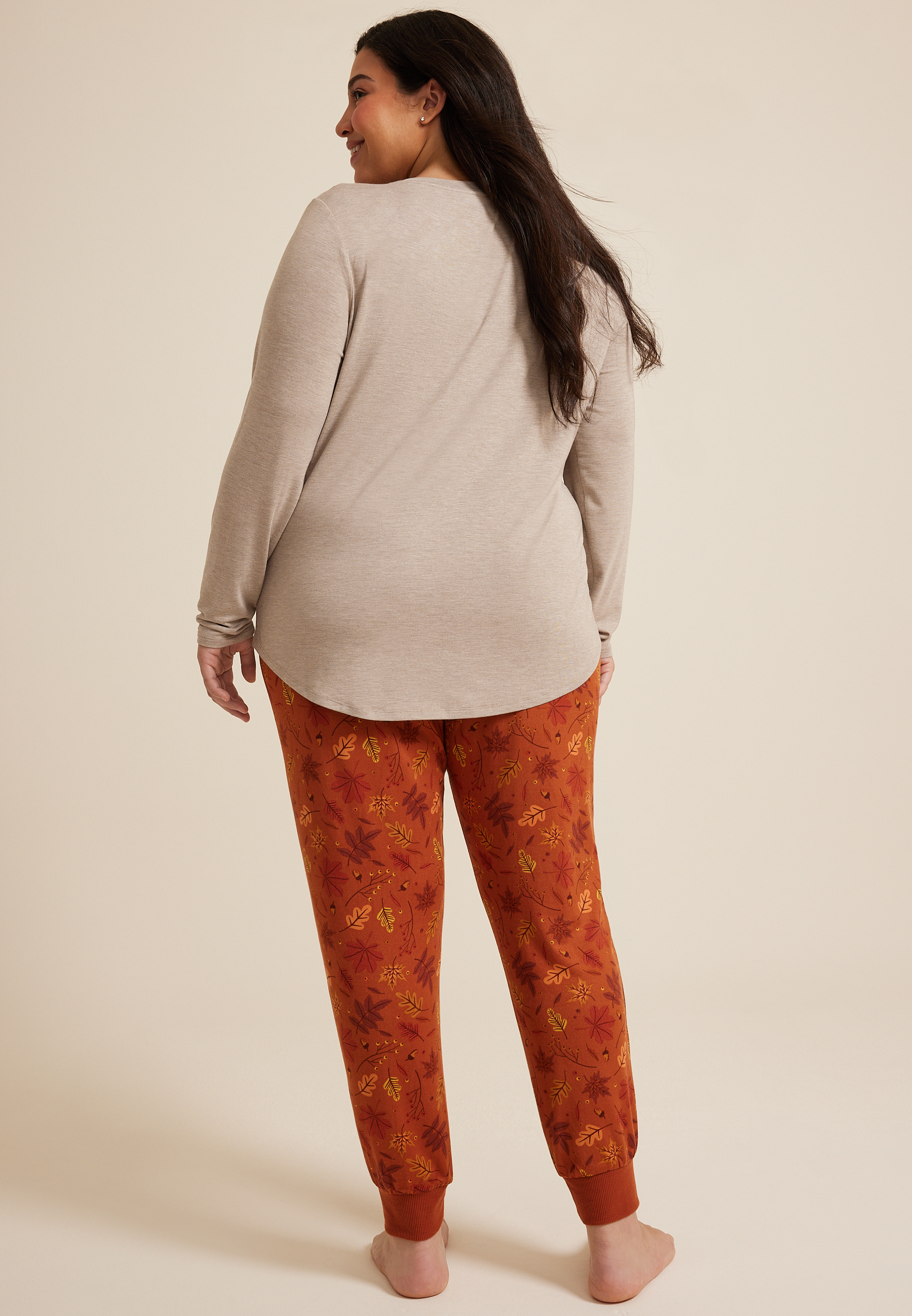 Plus Size Fall Yall Cozy Graphic Tee And Jogger Pajama Set, HEATHERED COCOA, large
