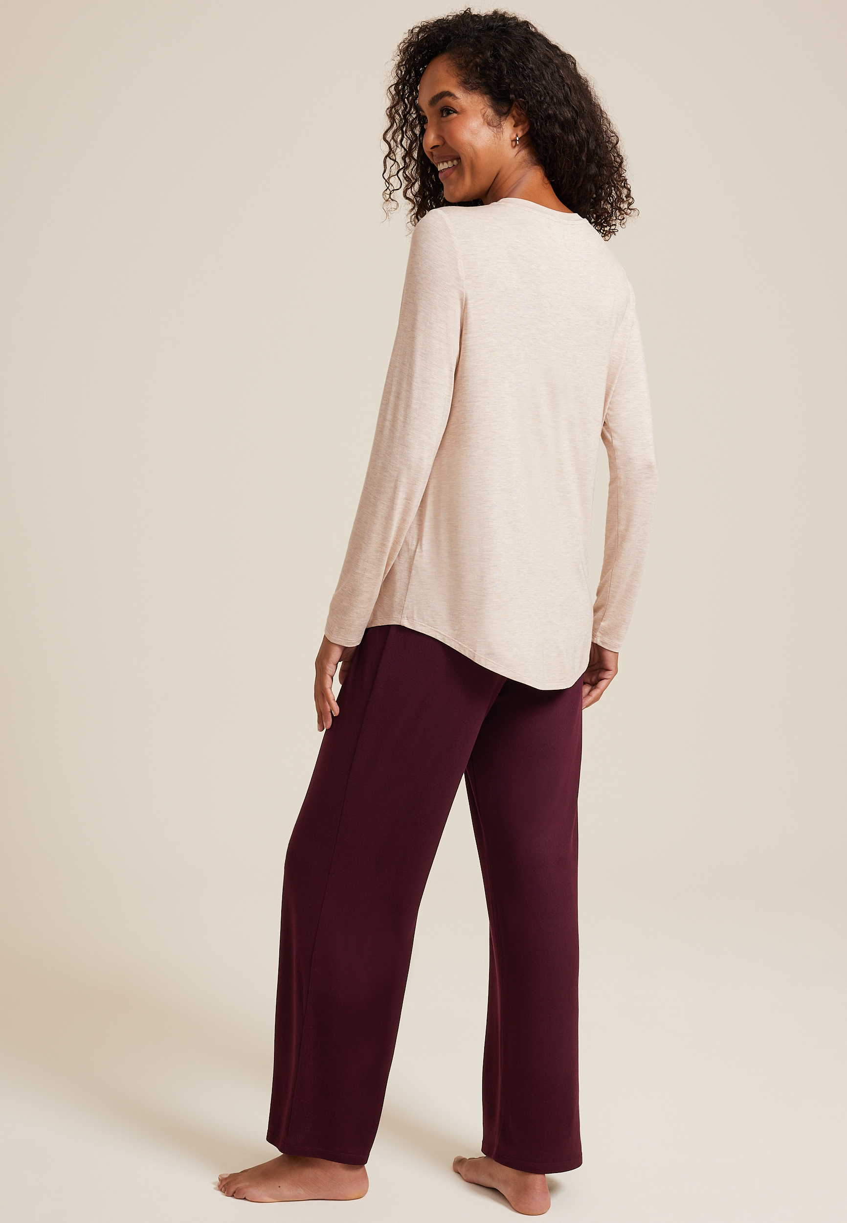 Hello Fall Cozy Graphic Tee And Wide Leg Pajama Set, OATMEAL HEATHER, large