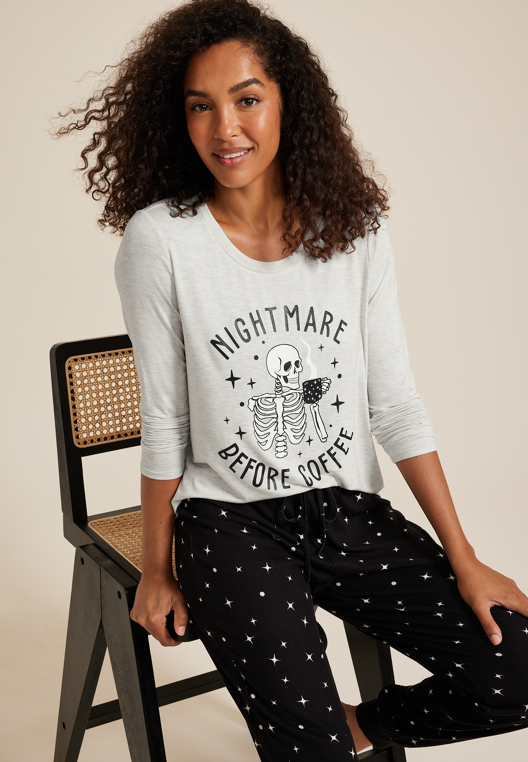Nightmare Before Coffee Cozy Graphic Tee And Jogger Pajama Set, C151, large