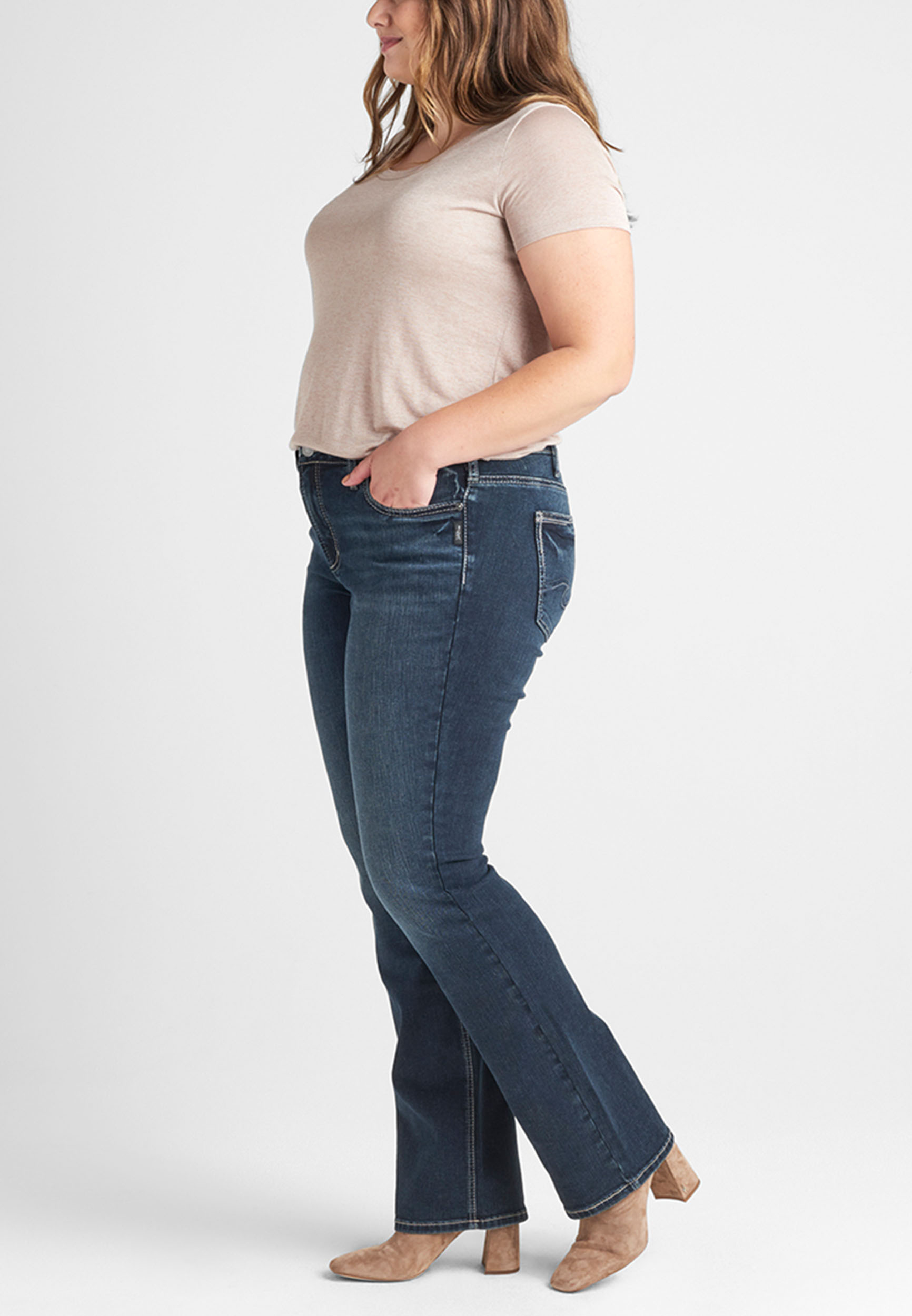 Plus Size Silver Jeans Co.&reg; Suki Curvy Mid Rise Navy Stitch Slim Boot Jean, , large