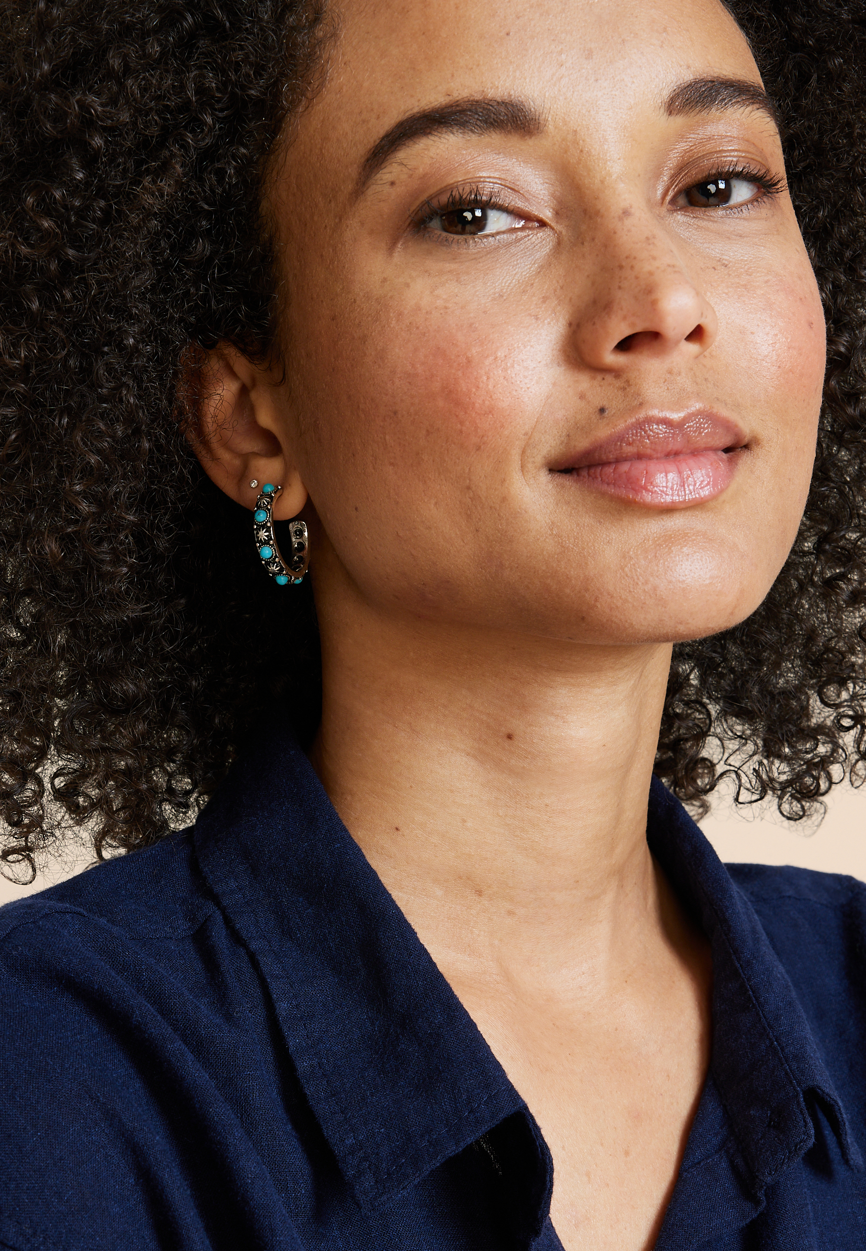 Turquoise Hoop Earrings, C104, large