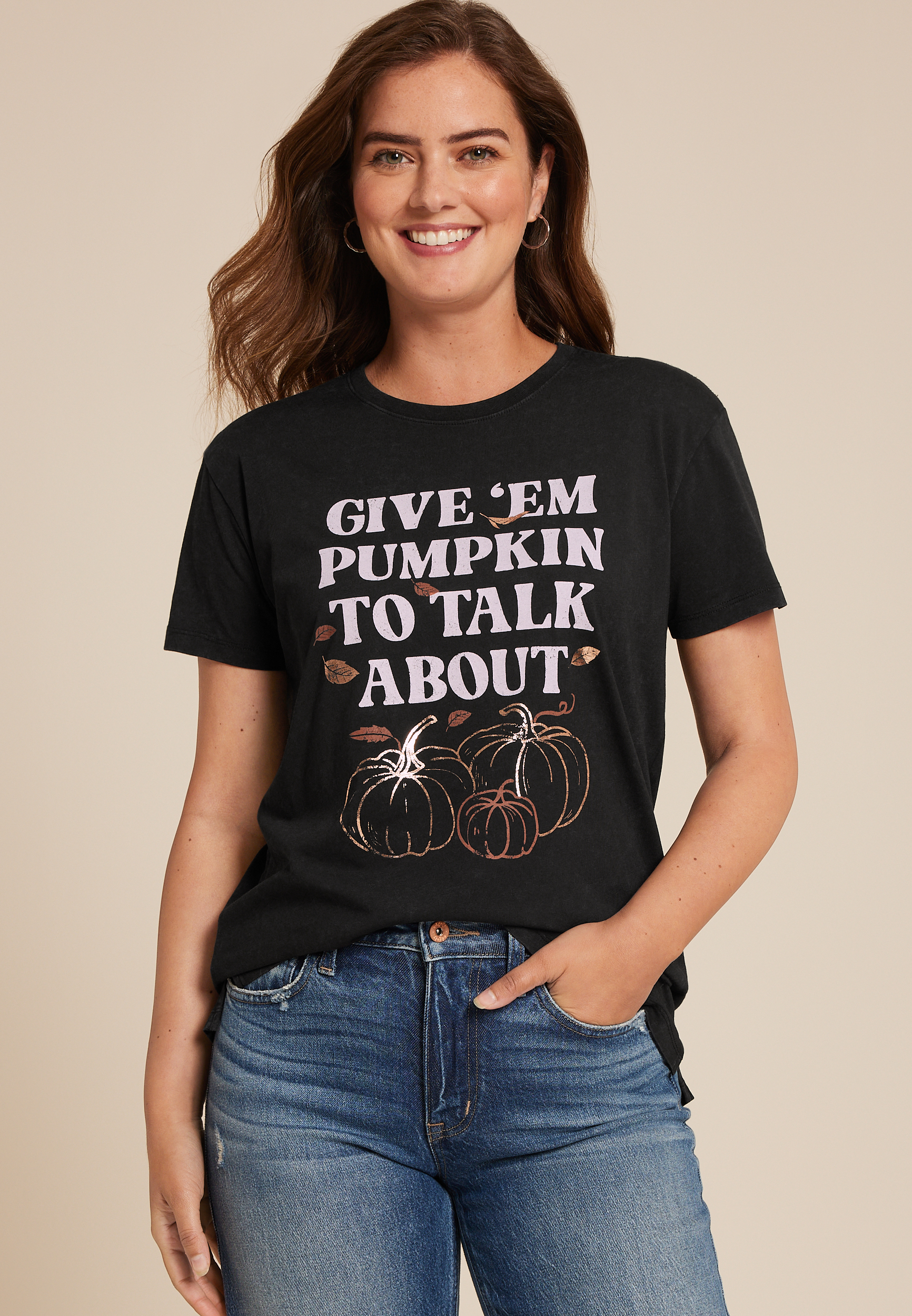 Give Em Pumpkin To Talk About Oversized Fit Graphic Tee