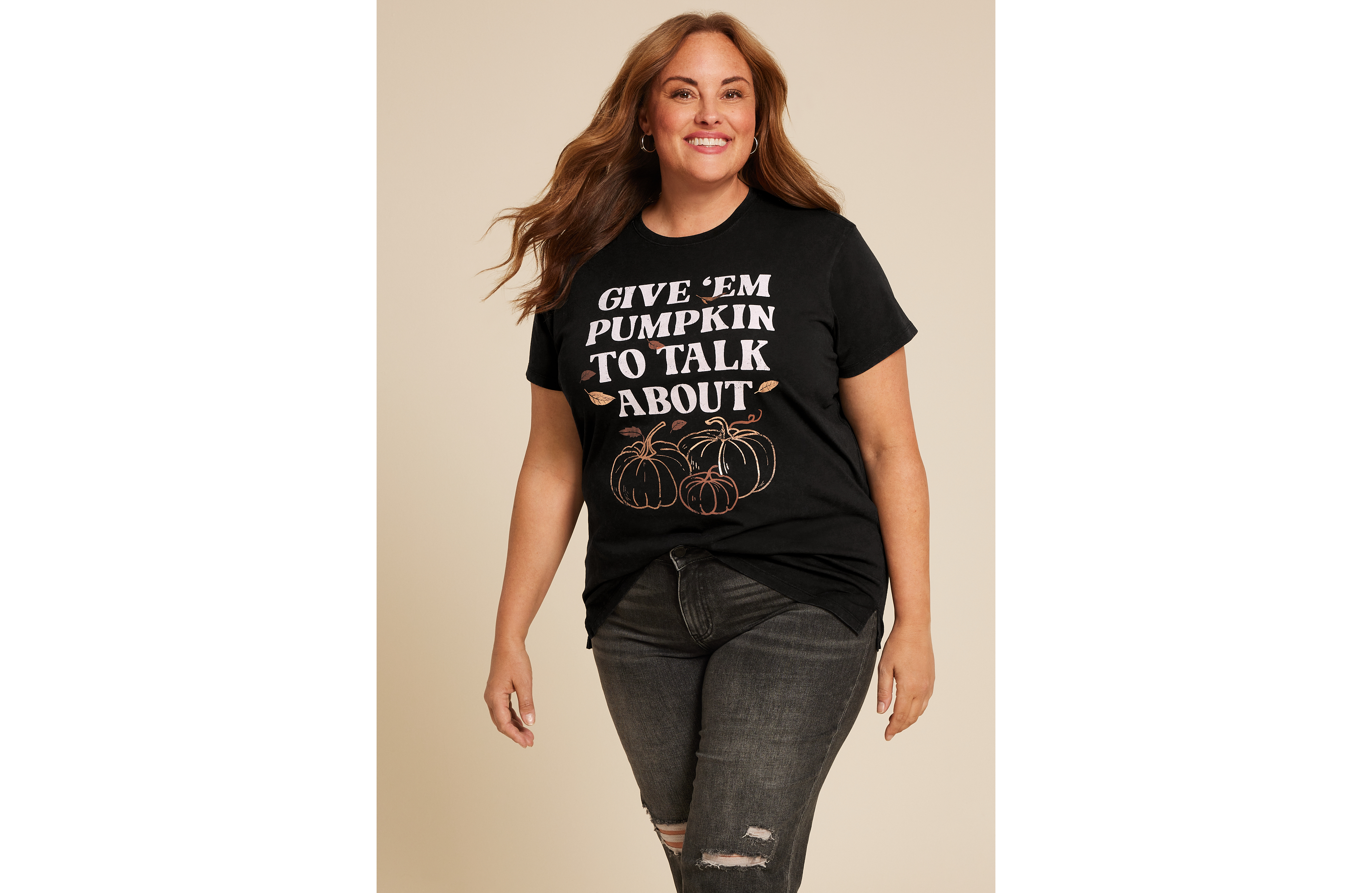 Plus Give Em Pumpkin To Talk About Oversized Fit Graphic Tee