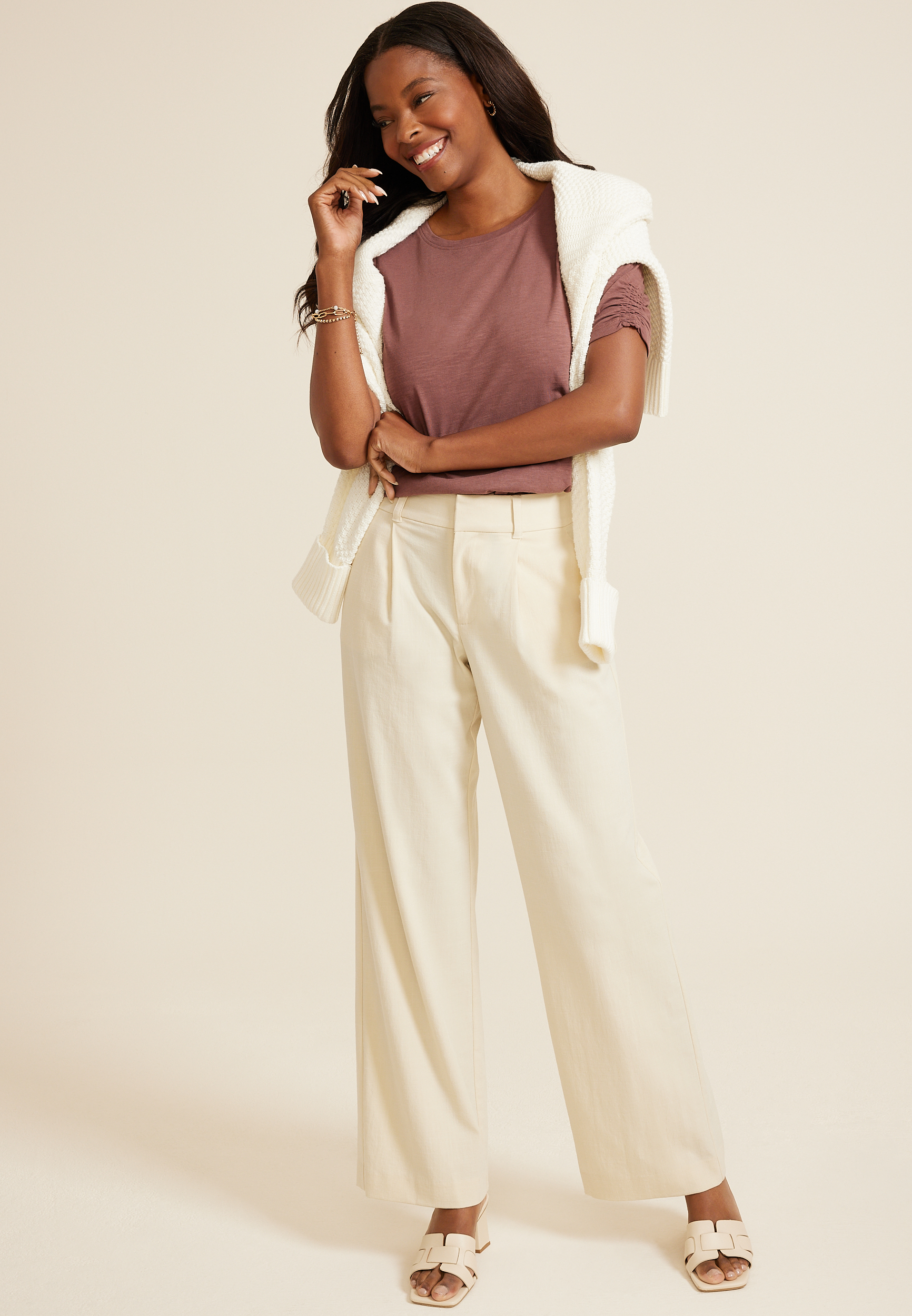 Parktown Puff Sleeve Top, COCONUT SHELL, large