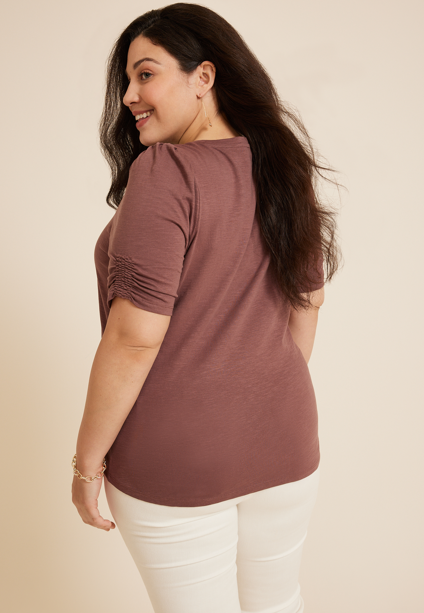 Plus Size Parktown Puff Sleeve Top, COCONUT SHELL, large