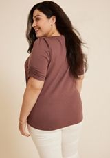 Plus Size Parktown Puff Sleeve Top, COCONUT SHELL, small