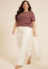 Plus Size Parktown Puff Sleeve Top, COCONUT SHELL, small
