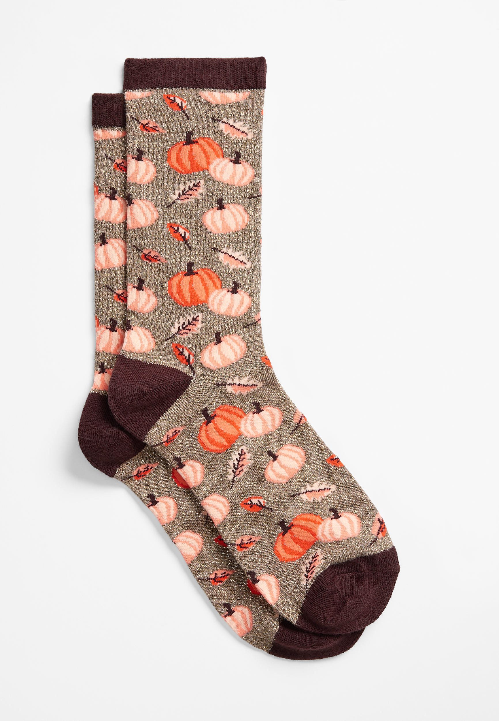 Metallic Pumpkins And Leaves Crew Socks