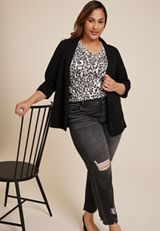 Plus Size Brookside Animal V Neck Ruffle Sleeve Tee, C1524, small