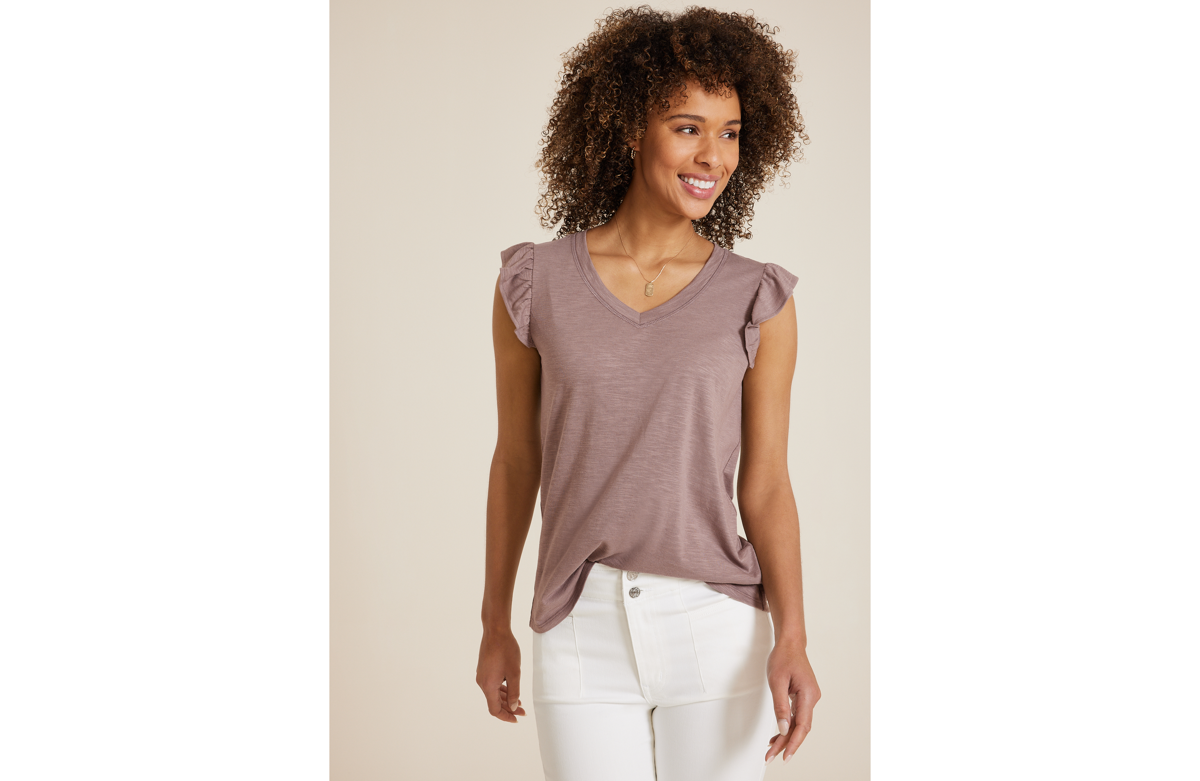 Brookside V Neck Ruffle Sleeve Tee