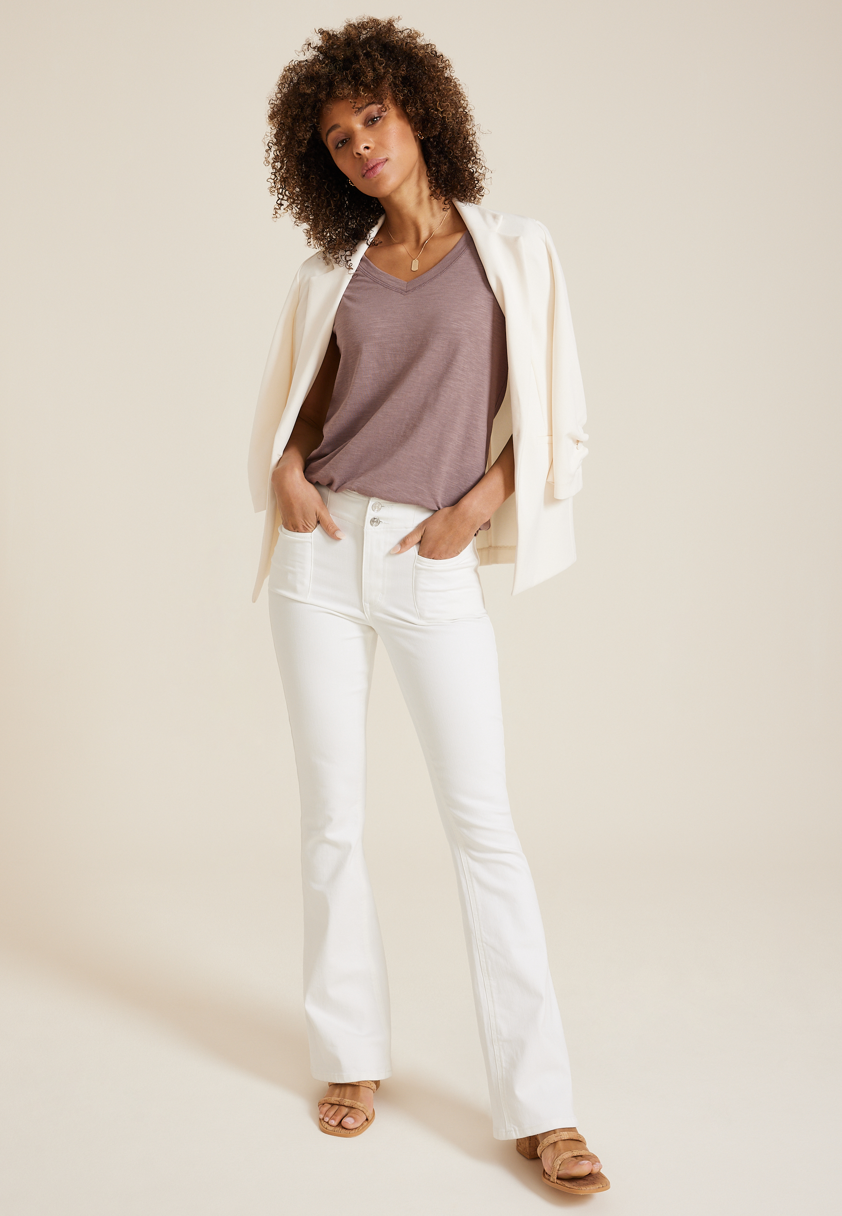 Brookside V Neck Ruffle Sleeve Tee
