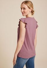 Brookside V Neck Ruffle Sleeve Tee, C7249, small