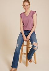Brookside V Neck Ruffle Sleeve Tee, C7249, small