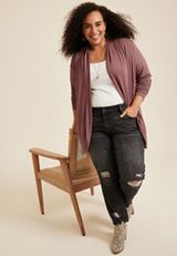 Plus Size Cressa Long Sleeve Cardigan, COCONUT SHELL, small