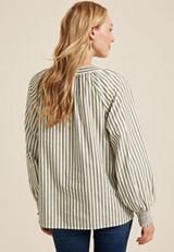 Striped V Neck Poplin Blouse, C9713, small