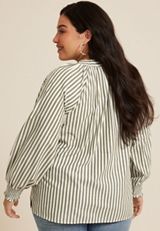 Plus Size Striped V Neck Poplin Blouse, C9713, small