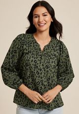 Olive Animal Peasant Blouse, C1829, small