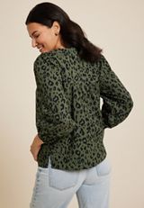 Olive Animal Peasant Blouse, C1829, small