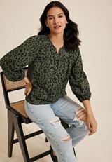 Olive Animal Peasant Blouse, C1829, small