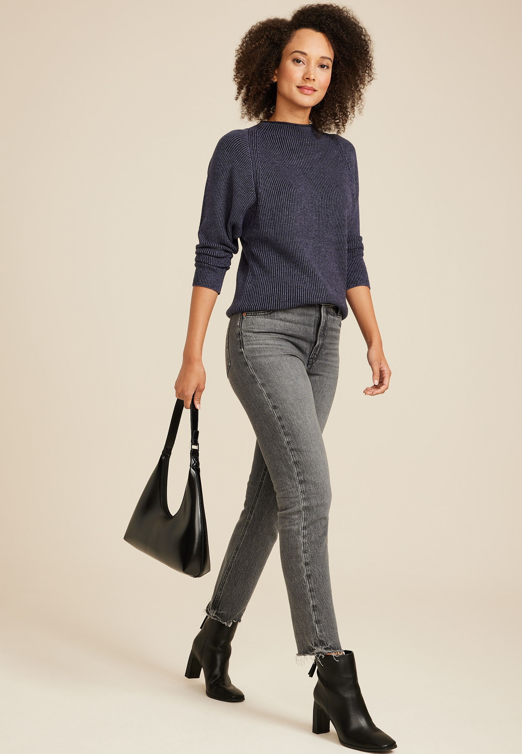 Roll Neck Dolman Sweater, C9831, large