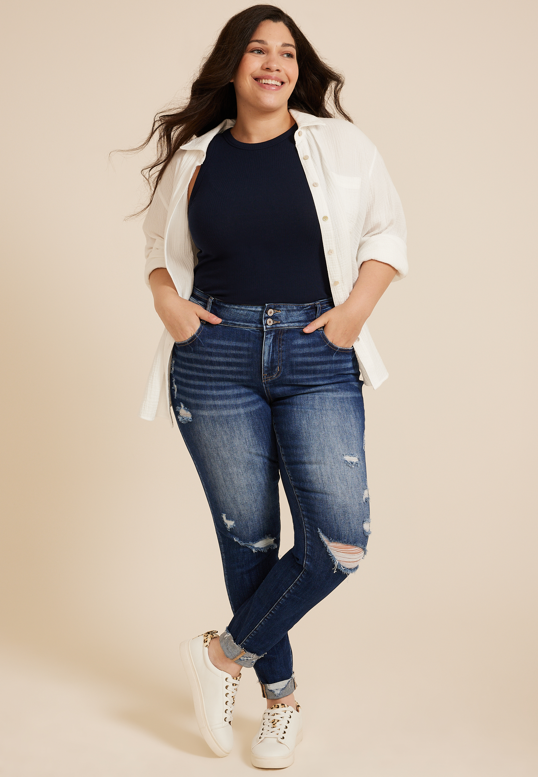 Plus Size KanCan™ Curvy High Rise Ripped Cuffed Hem Skinny Jean | maurices