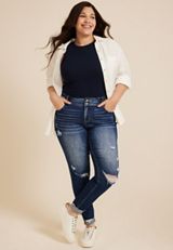 Plus Size KanCan&trade; Curvy Mid Rise Ripped Cuffed Hem Skinny Jean, C258, small