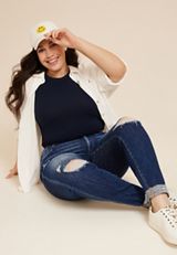 Plus Size KanCan&trade; Curvy Mid Rise Ripped Cuffed Hem Skinny Jean, C258, small