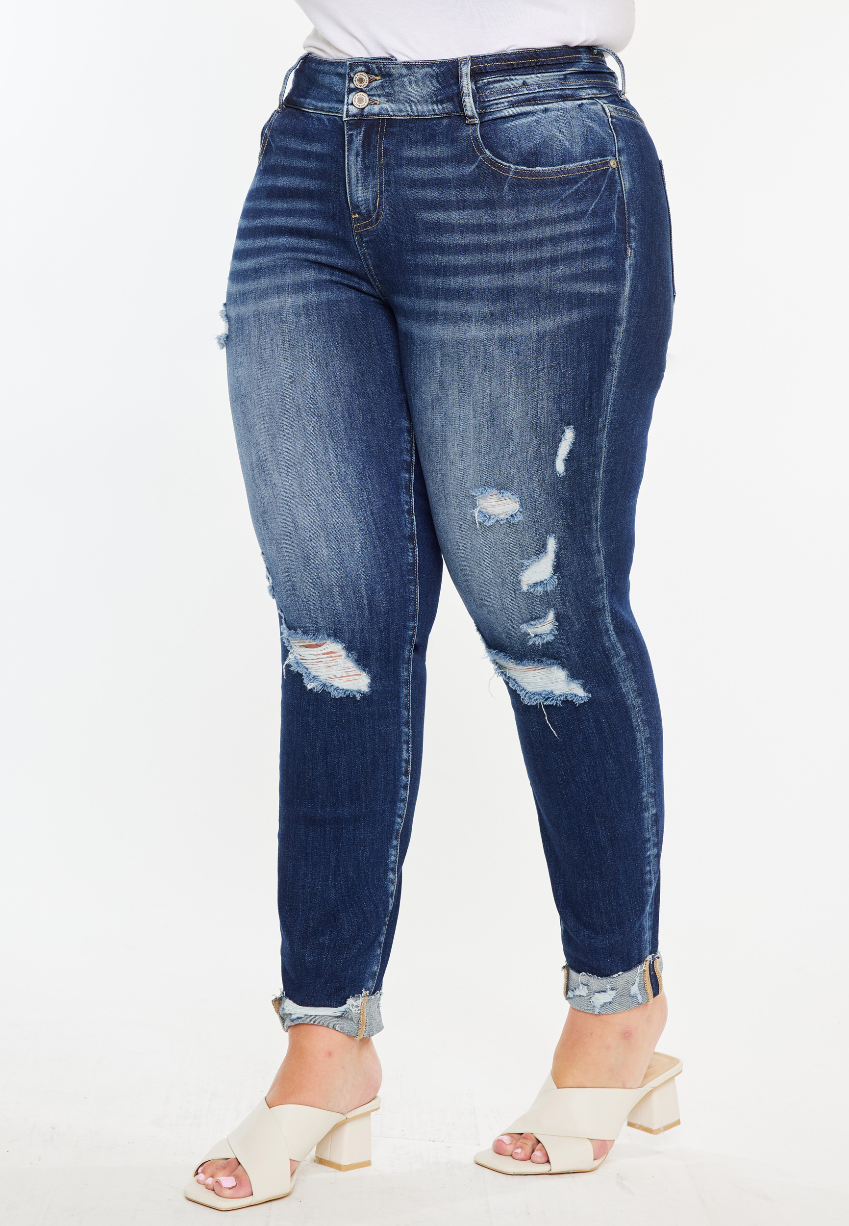 Plus Size KanCan&trade; Curvy Mid Rise Ripped Cuffed Hem Skinny Jean, C258, large