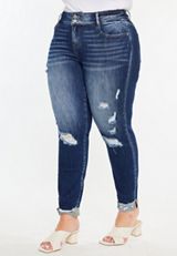 Plus Size KanCan&trade; Curvy Mid Rise Ripped Cuffed Hem Skinny Jean, C258, small