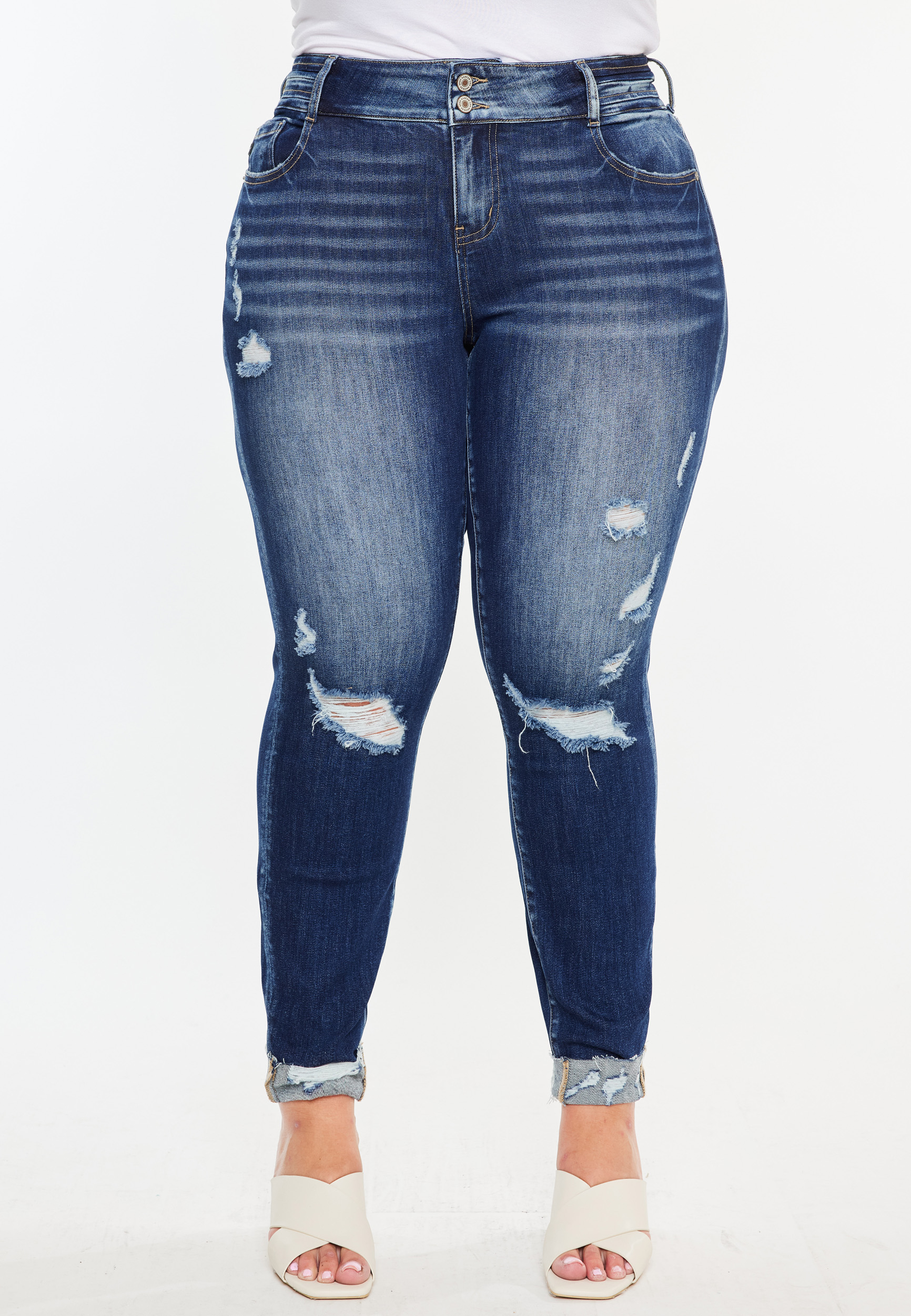 Plus Size KanCan&trade; Curvy Mid Rise Ripped Cuffed Hem Skinny Jean, C258, large