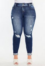 Plus Size KanCan&trade; Curvy Mid Rise Ripped Cuffed Hem Skinny Jean, C258, small
